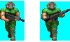 Thought about making a new set of walking rotations for the player/zombie due to that reason. Not sure if I like how the rifle butt is tucked in the arm of the player though.