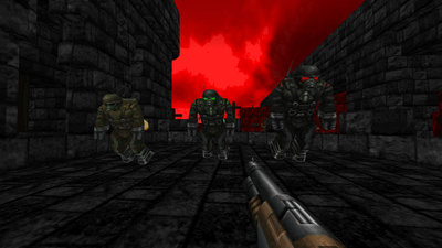 The Brigadier (right of the stratos and lieutenant for size comparison). A larger stratos that rapidly shoots out exploding fireballs that can home in on the player from a distance, and sprays up-close with a flamethrower.